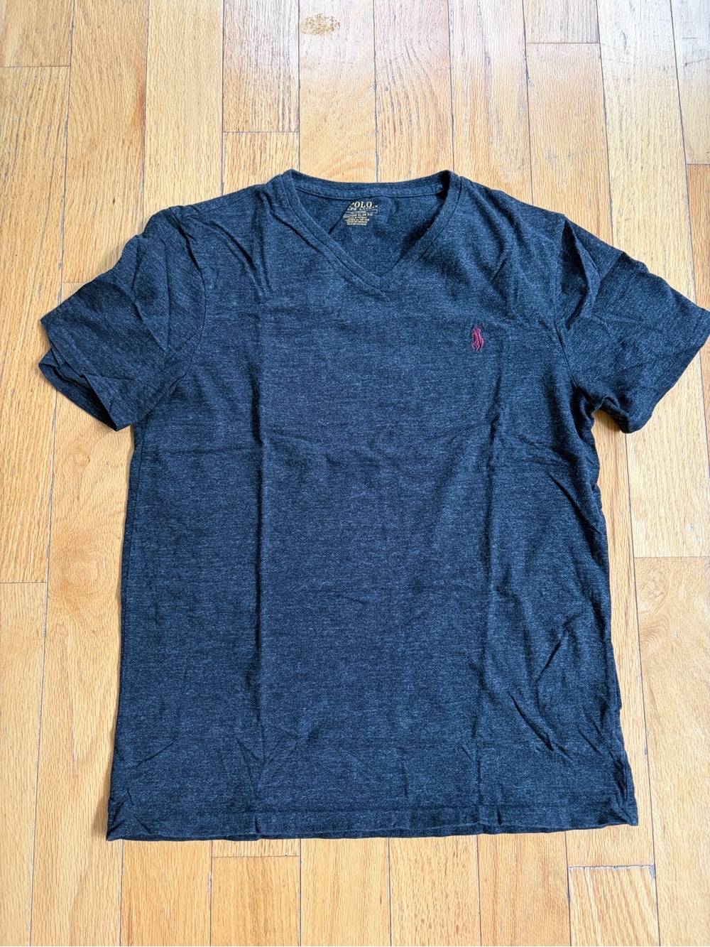 Polo by Ralph Lauren Charcoal V‑Neck Short Sleeve Tee with Red Pony
